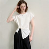 西遇褶皱短袖T恤女夏季新款不规则下摆收腰圆领短款上衣H0051213 商品缩略图2