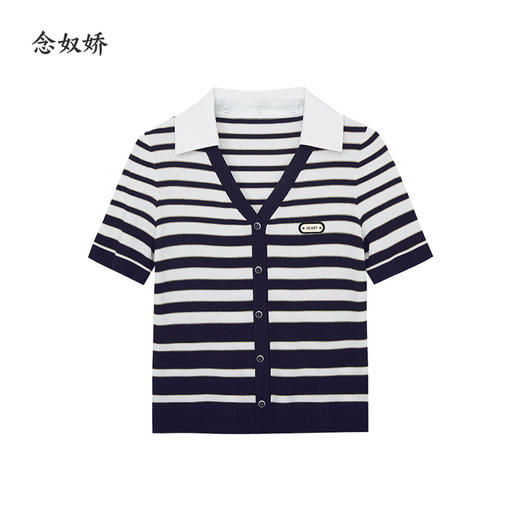 【商场同款】CNQ5453 “ 步步高升假两件”  燕尾领修饰肩型 渐变条纹V领毛衫 商品图9