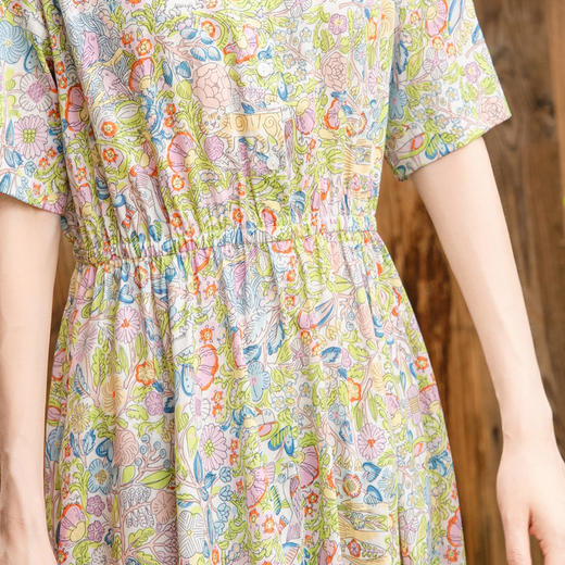 谜底碎花连衣裙短袖2025夏季新款度假风衬衫式收腰长裙257ML7832 商品图4