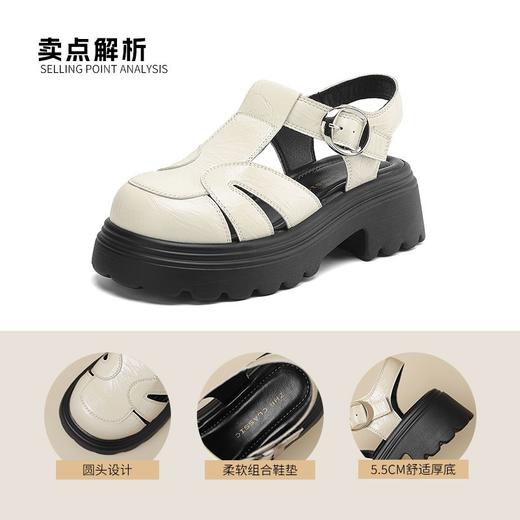 ZHR则则银色罗马凉鞋女2025新款厚底休闲鞋编织猪笼镂空包头凉鞋 商品图2