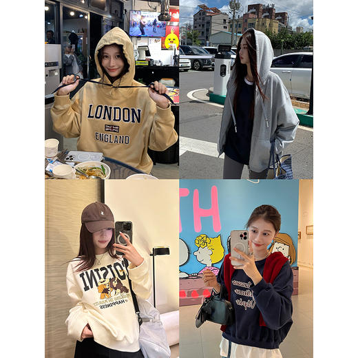 EKOOL衣库 四色印花连帽卫衣女秋季宽松显瘦上衣 商品图0