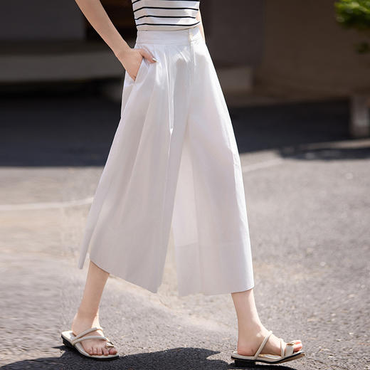 【专属特价】熙世界纯棉七八分裙裤女夏季2025新款小个子宽松休闲白色阔腿裤子 商品图3