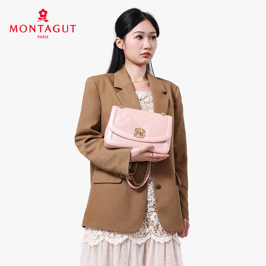 梦特娇女士时尚链条包真皮斜挎包个性菱格包可爱单肩包 商品图7