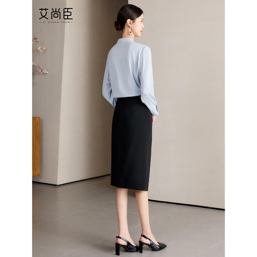 艾尚臣2025夏季新款黑色高级感高腰中长款半身裙时尚气质职业裙子 商品图4