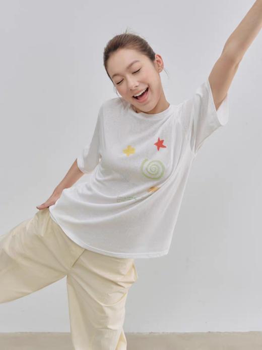 Evistub/E-5XDX705/亚麻混纺复古印花短袖女 商品图1