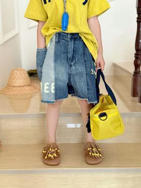 2025夏季DD日系小众复古英文字母拼接口袋牛仔水洗毛须边短裤