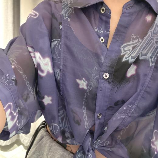 NC定制印花短款绑带五分袖衬衫（紫）A 夏季 152170030321 商品图3