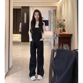 COCO ZONE 100棉早春复古设计感百搭牛仔背带裤CD1A0072