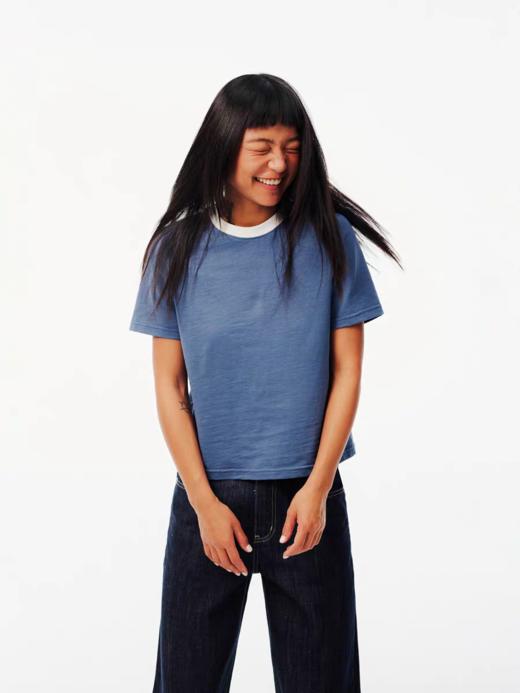 Evistub/E-5CDX053/舒爽竹节棉复古撞色T恤女 商品图3