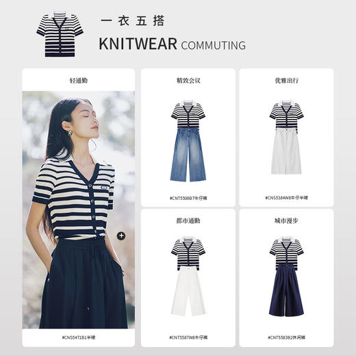 【商场同款】CNQ5453 “ 步步高升假两件”  燕尾领修饰肩型 渐变条纹V领毛衫 商品图3