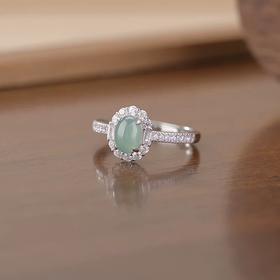 【敦煌月泉·蓝水翡翠戒指】敦煌小众蓝水翡翠 复古轻奢时尚蛋面戒指简约