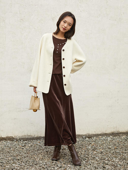 黑色丝绒高腰 A 字长裙 松紧腰垂感大摆裙 秋冬复古优雅丝绒半身裙 商品图1