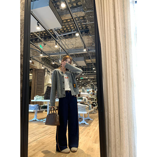 EKOOL 撞色拼接休闲裤女秋季宽松直筒阔腿长裤 商品图2