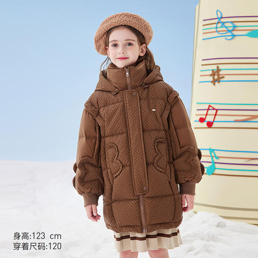 【秒1】【MQD】【专柜同款】童装女童中长羽绒服冬装肌理感拼接连帽羽绒外套 商品图3