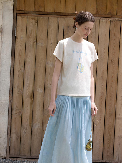 Even Vintage | 棉混纺 竹节纹理夏日绘梨印花休闲百搭短袖T恤新 商品图4