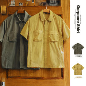 马登工装山系户外短袖衬衫速干黄色肌理感薄款日系口袋衬衣男款夏