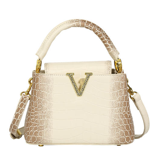 丁摩 【高品质】女包鳄鱼纹真皮渐变色手提包包新款时尚V字高级感单斜挎小包5ZF-6161 商品图4