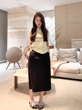 COCO ZONE 刘一一 【100棉】橡胶腰带开叉A字半身裙CD2A0391