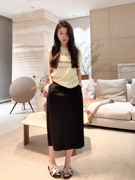 COCO ZONE 刘一一 【100棉】橡胶腰带开叉A字半身裙CD2A0391 商品图0