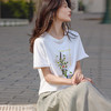 【专属特价】熙世界100%长绒棉T恤女短袖夏新款宽松烫钻绣花圆领正肩体恤上衣 商品缩略图3