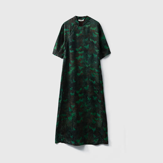 丁摩 真丝香云纱提花花萝国风连衣裙100桑蚕丝新中式短袖宽松A字裙5ZF-021 商品图5