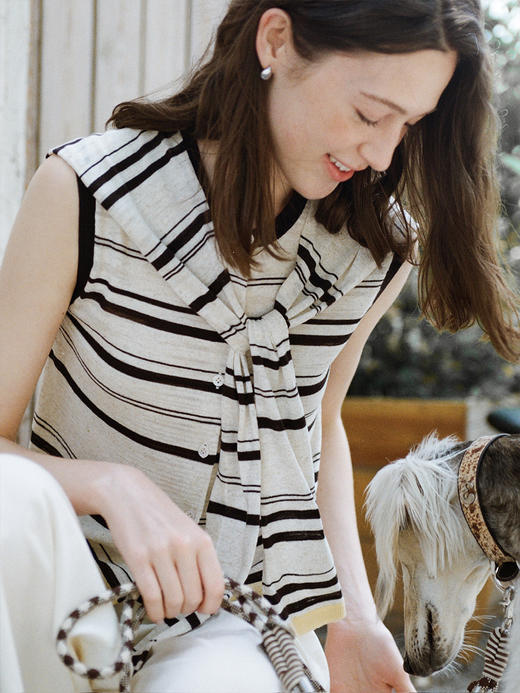 Even Vintage | 亚麻混纺 经典时尚撞色条纹设计无袖披肩背心夏新 商品图3