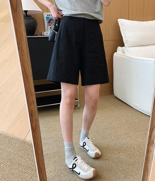 百慕老钱风后松紧微阔腿天丝亚麻显瘦五分中裤 商品图3