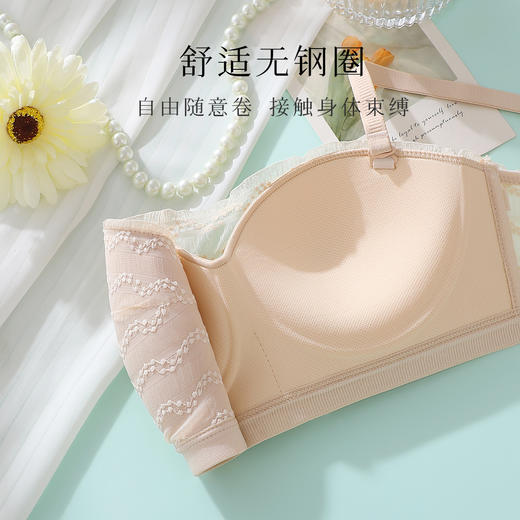 【抹胸防走光】夏季时尚蕾丝半球杯小胸聚拢内衣女舒适无钢圈文胸樱雨长歌 商品图5