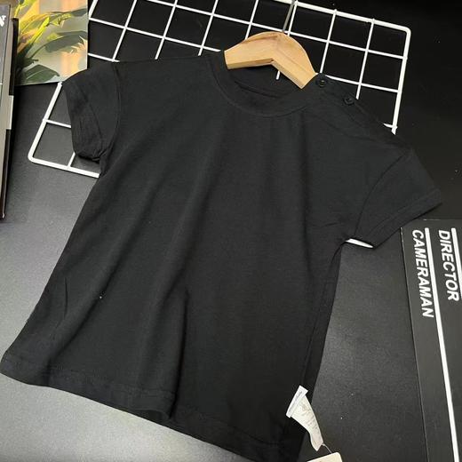 【选2件15元-NO退】110黑色肩扣短袖T恤-微脏-喜出 商品图0