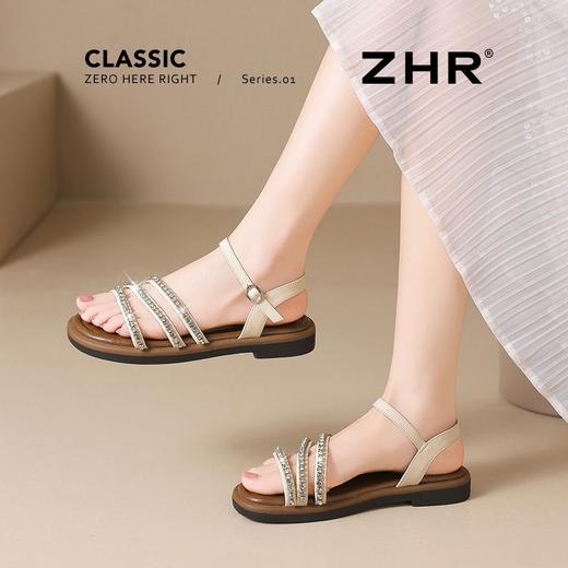 ZHR则则优雅气质细带水钻凉鞋女鞋2025夏季新款舒适平底凉鞋 商品图3