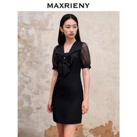 MAXRIENY法式浪漫感修身裙子缎面小黑裙(货号:MS88DR534)