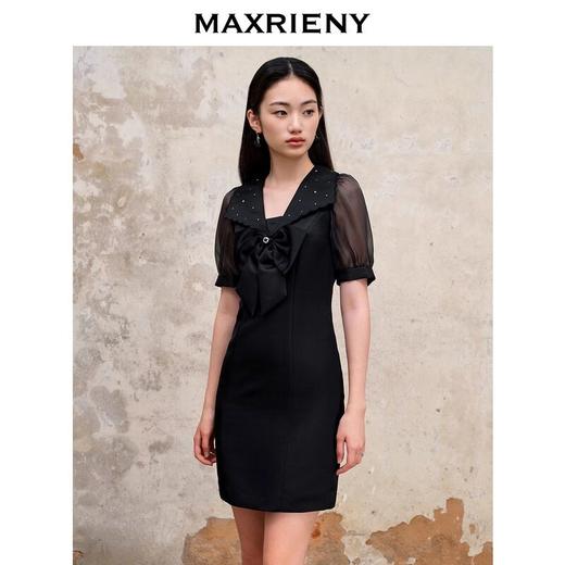 MAXRIENY法式浪漫感修身裙子缎面小黑裙(货号:MS88DR534) 商品图0