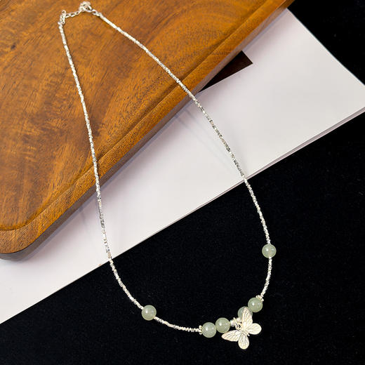 宝梵迪925银夏季新款新中式蝴蝶珍珠碎银子项链和田玉小众设计高级感颈链 商品图3