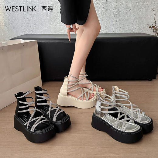 西遇水钻厚底凉鞋女夏季外穿新款绝美法式配裙增高凉靴罗马鞋K1156815 商品图2