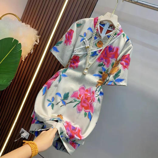丁摩 夏季新中式女装国风改良旗袍裙子上衣短裤高端两件套装5ZF-047 商品图2