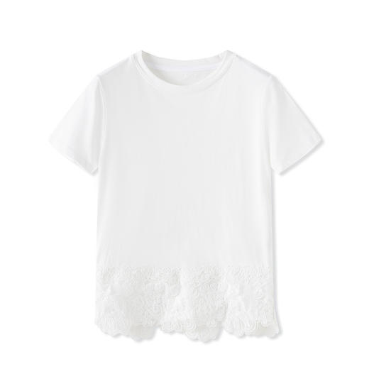 「高货wl」全新升级【铂金会员146/天猫199/差价53】(40651)洛诗琳不规则蕾丝拼接T恤2025夏季新款纯棉正肩短袖上衣女 商品图4