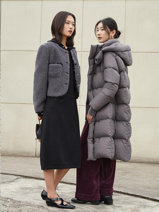 黑色高领针织连衣裙 侧排金属纽扣装饰长袖中长裙 简约通勤气质修身打底裙 商品图1