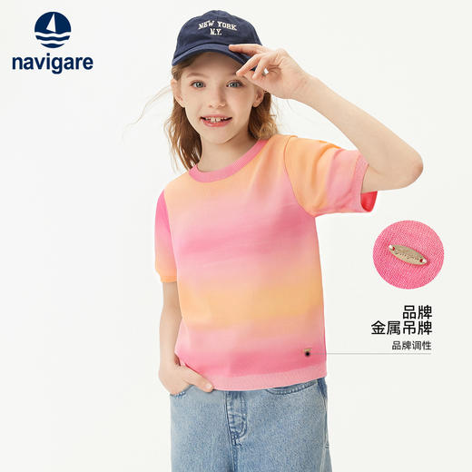 【纳维凯尔】【凉感莱赛尔+绵羊毛】【120-165】Navigare意大利小帆船童装女童短袖针织衫 商品图1
