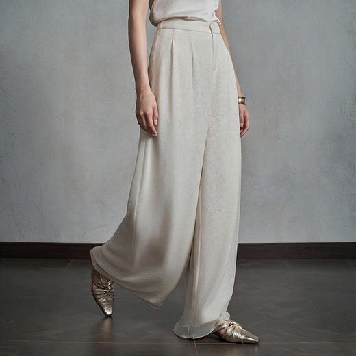 【林栖设计小店】（现货）桑蚕丝裤子提花宽松显瘦2025早秋新款阔腿裤女1953035 商品图3