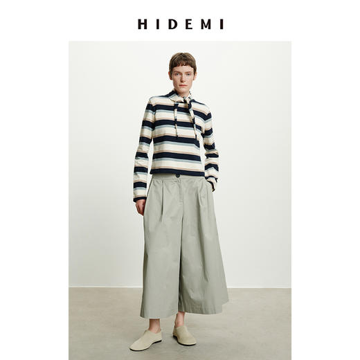 HIDEMI 高密自然棉阔腿裤 黑色/海鸥灰绿 商品图3