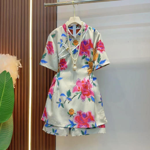 丁摩 夏季新中式女装国风改良旗袍裙子上衣短裤高端两件套装5ZF-047 商品图0