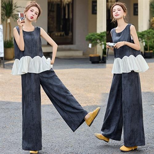 小香风套装2025夏新款韩系松弛感减龄老钱风无袖阔腿裤穿搭DMGYA028 商品图2