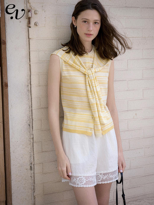 Even Vintage | 亚麻混纺 经典时尚撞色条纹设计无袖披肩背心夏新 商品图1
