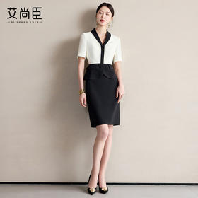 艾尚臣假两件连衣裙女夏季新款短袖气质优雅裙子法式女神范西装裙