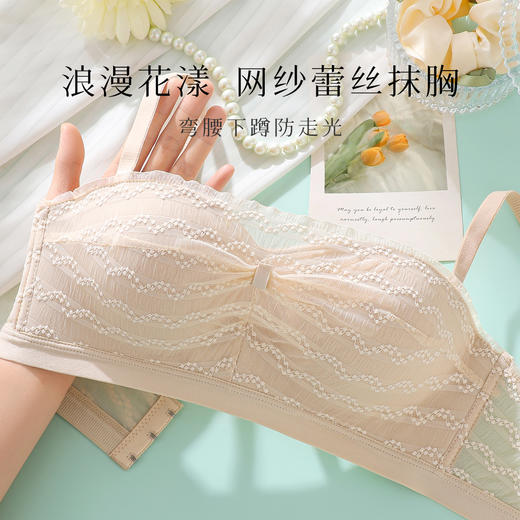 【抹胸防走光】夏季时尚蕾丝半球杯小胸聚拢内衣女舒适无钢圈文胸樱雨长歌 商品图1