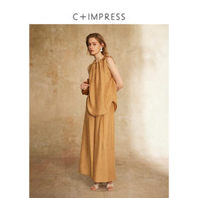 C+IMPRESS/西嘉醋酸柔雾波光质感抽绳设计无袖上衣九分裙裤女夏季CS2502122