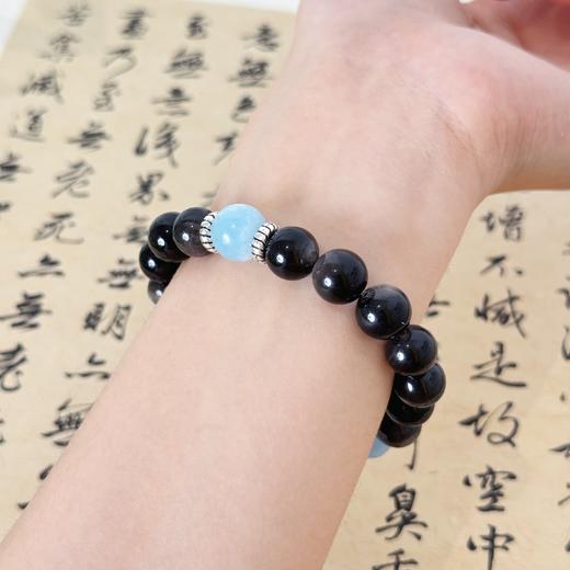 【敦煌海蓝秘境·海蓝宝黑曜石手串】黑曜石海蓝宝手串女  手链男转运珠平安水晶男生情侣小众黑曜石 商品图11