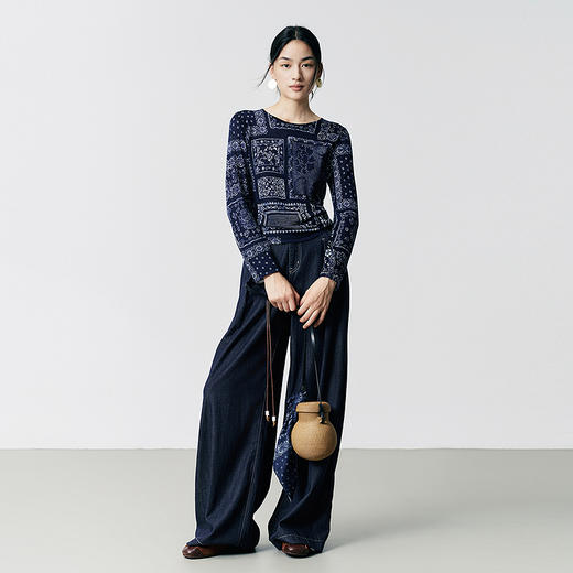 【林栖设计小店】（现货）绵羊毛毛织上衣鸳鸯提花秋色印花修身显瘦气质2025早秋新款针织衫女1953040 商品图9