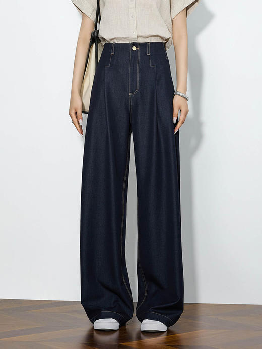 空气感软牛仔夏季轻薄高腰垂坠宽松直筒潇洒裤 商品图0