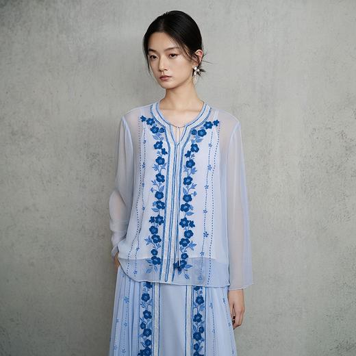 【林栖设计小店】【现货】天丝绒绣真丝衫复古优雅新中式2025秋季新款桑蚕丝上衣女1953027 商品图0